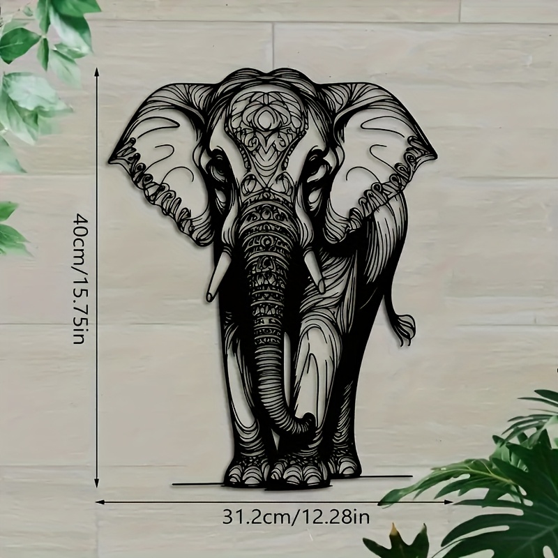TEMU Handmade Iron Elephant Wall Art With Bohemian Flowers Design Durable Metal Home Decoration For