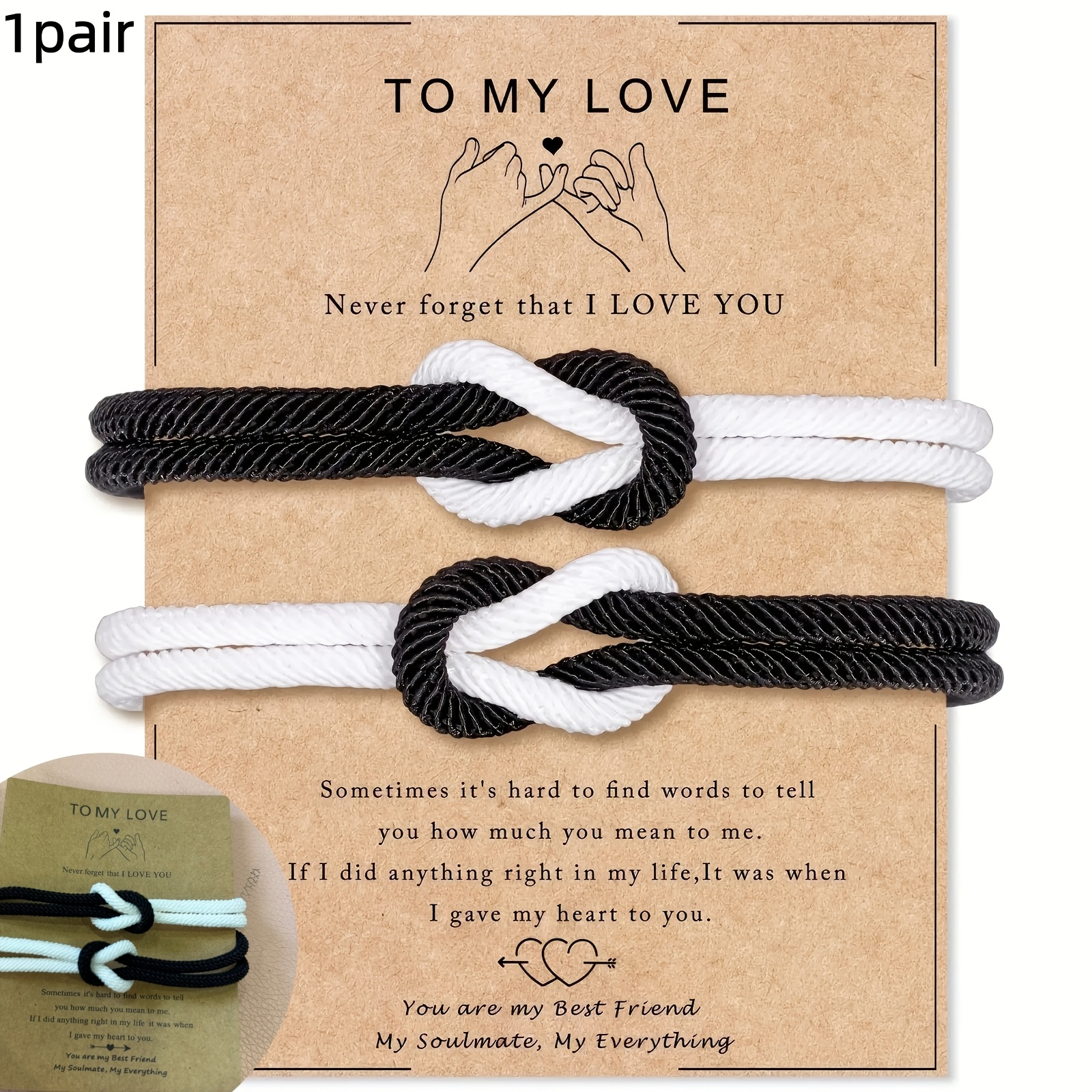 E-shop 2 Stück Verstellbares Seil-Paararmband Set, als Geschenk zum Jahrestag Valentinstag