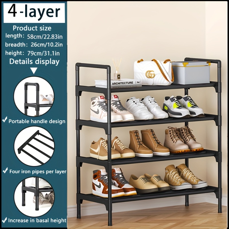 1*-Tier Shoe Rack Set, Large Capacity Metal Plastic Storage Organizer,  Easy Assembly Disassembly, Iron Floor Mount, Fits Ro