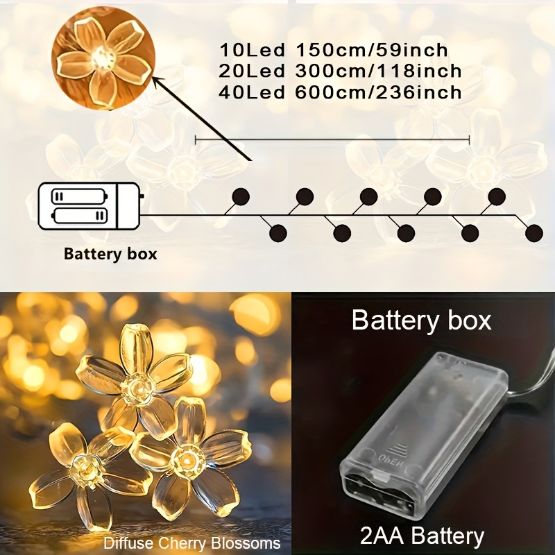 cherry   fairy lights 1 string battery operated yellow flower     plastic for home garden wedding holiday christmas party outdoor camping decor switch control no remote   Product details 2