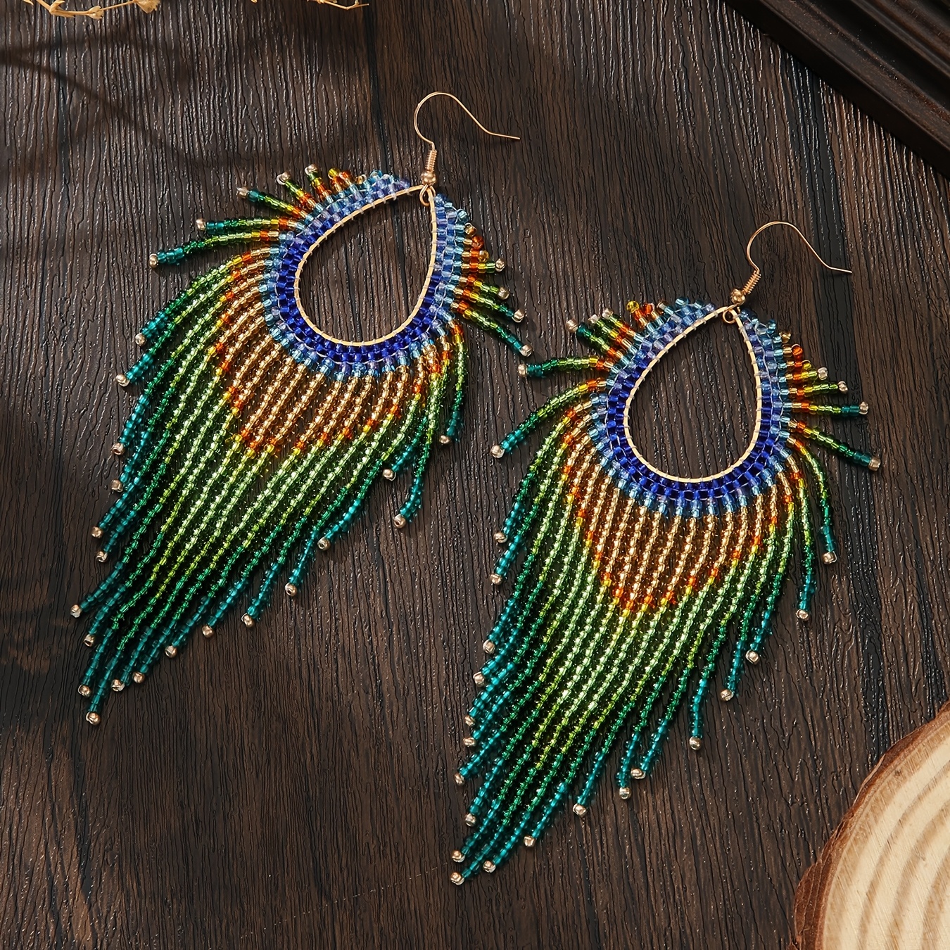 Women's Bohemian Gradient Rice Bead Tassel Earrings