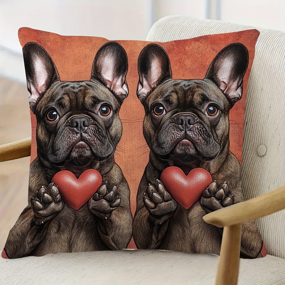 1pc french bulldog hearts high spring themed pillow cover 18x18 inch with 2  sided printing for living room insert not included no embroidery or fringes ideal for seasonal refresh and easter   yl32663
