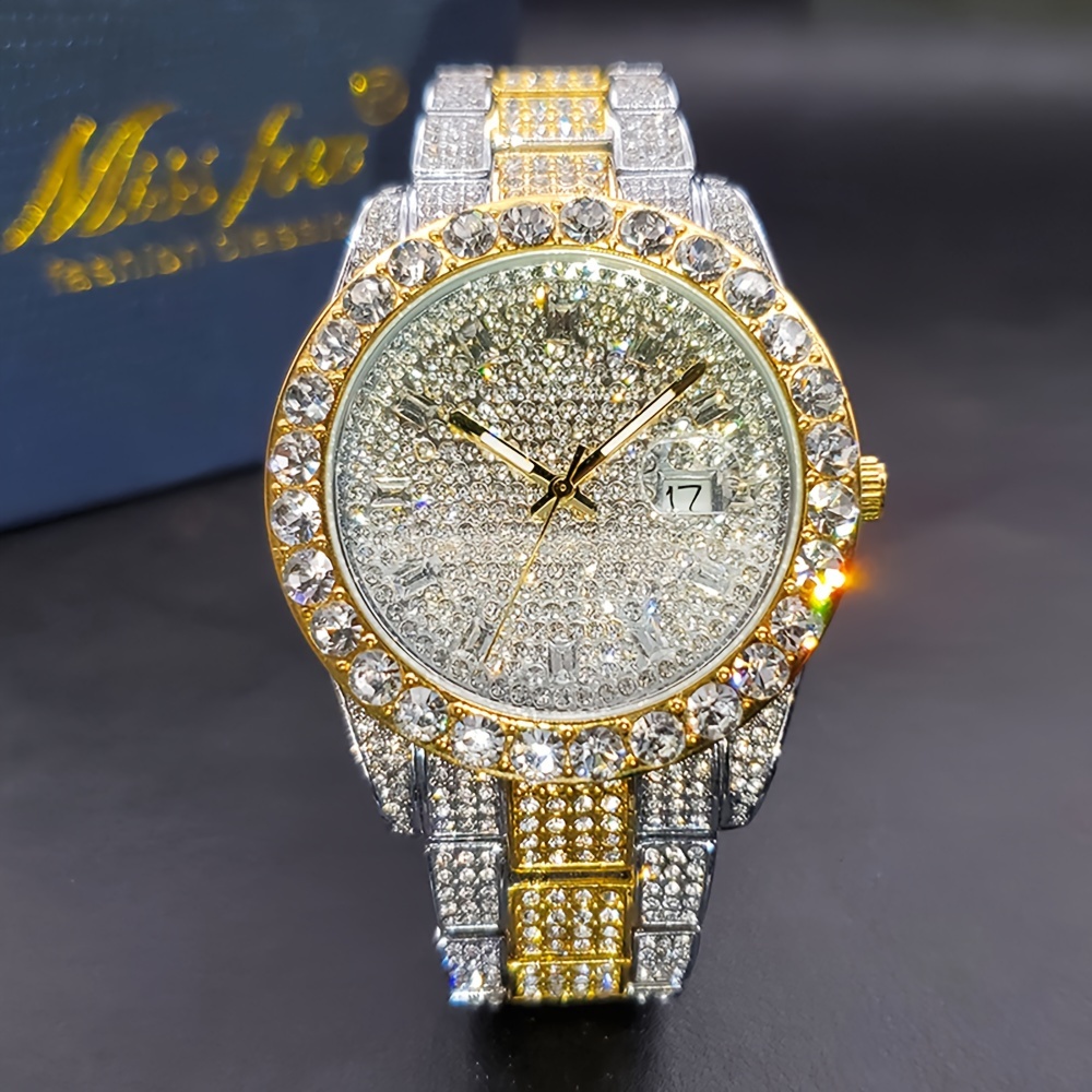 

Men's Classic Business Iced Rhinestone Quartz Watch, Classic Fashion Wrist Watch