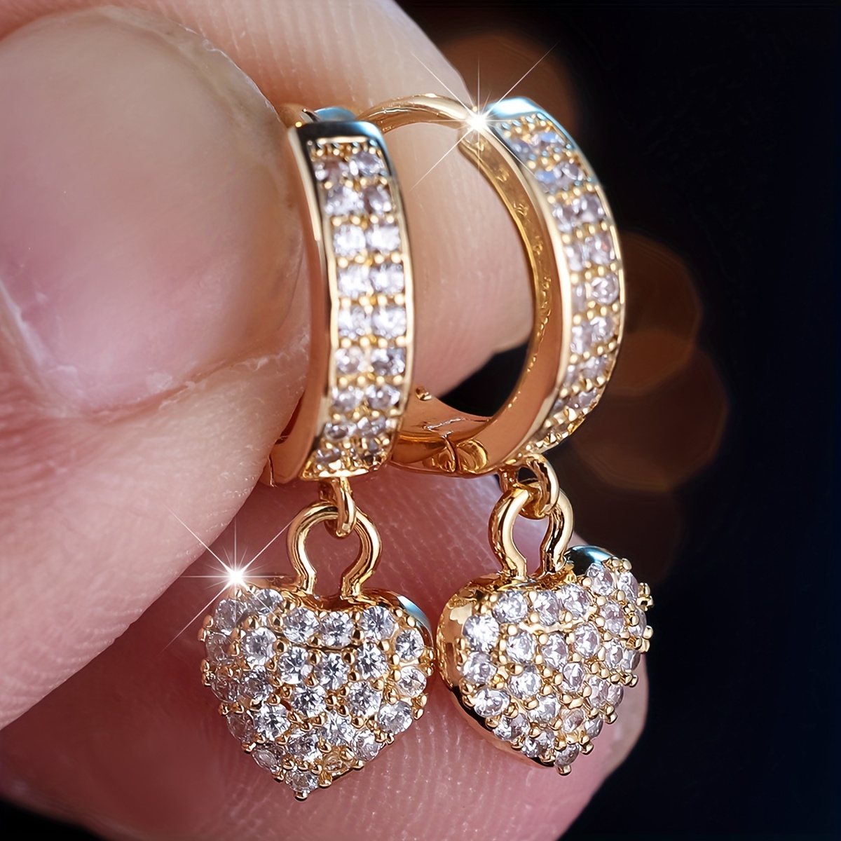 TEMU A Pair Of Vintage Heart-shaped Zirconia Earrings, Trendy Heart-shaped Hoop Earrings For Women, Wedding Jewelry