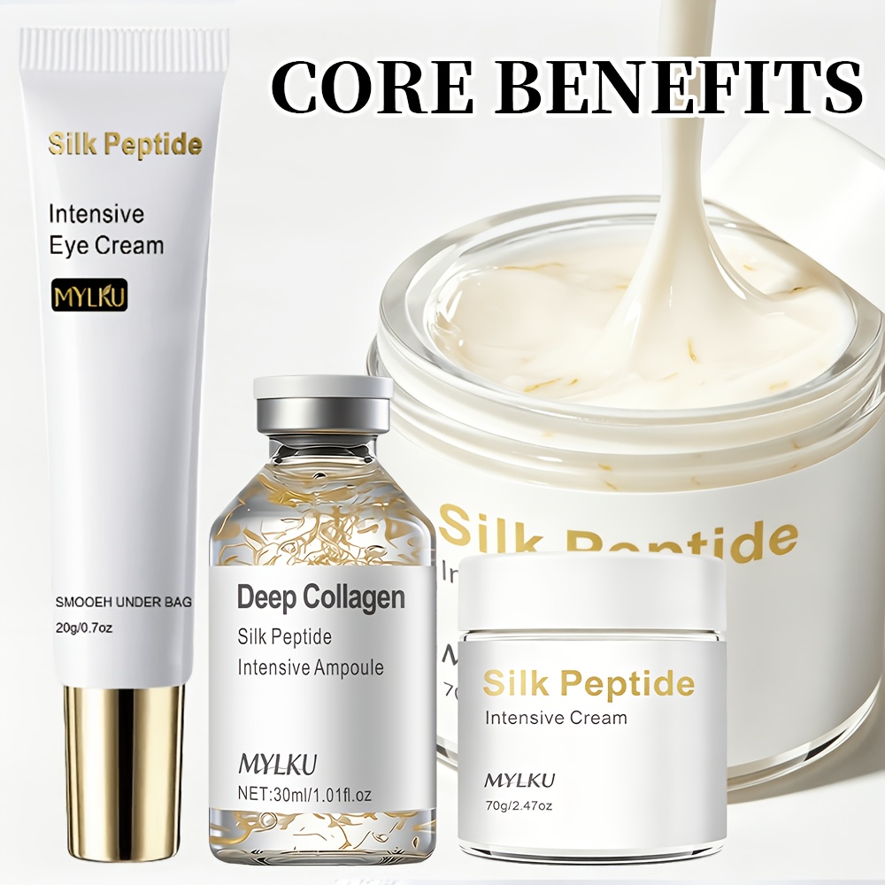 Set Intensiv de Îngrijire Facială cu Peptide, Inclusiv Cremă de Față, Cremă pentru Ochi, Esență, Bogat în Peptide de Cupru, Acid Hialuronic, Retinol, Colagen, Reducerea Aspectului Liniilor Fine, Ridurilor, Zgârieturilor, Liniilor de Râs, Liniilor de Trăgăci, Etc. Potrivit pentru Toate Tipurile de Piele