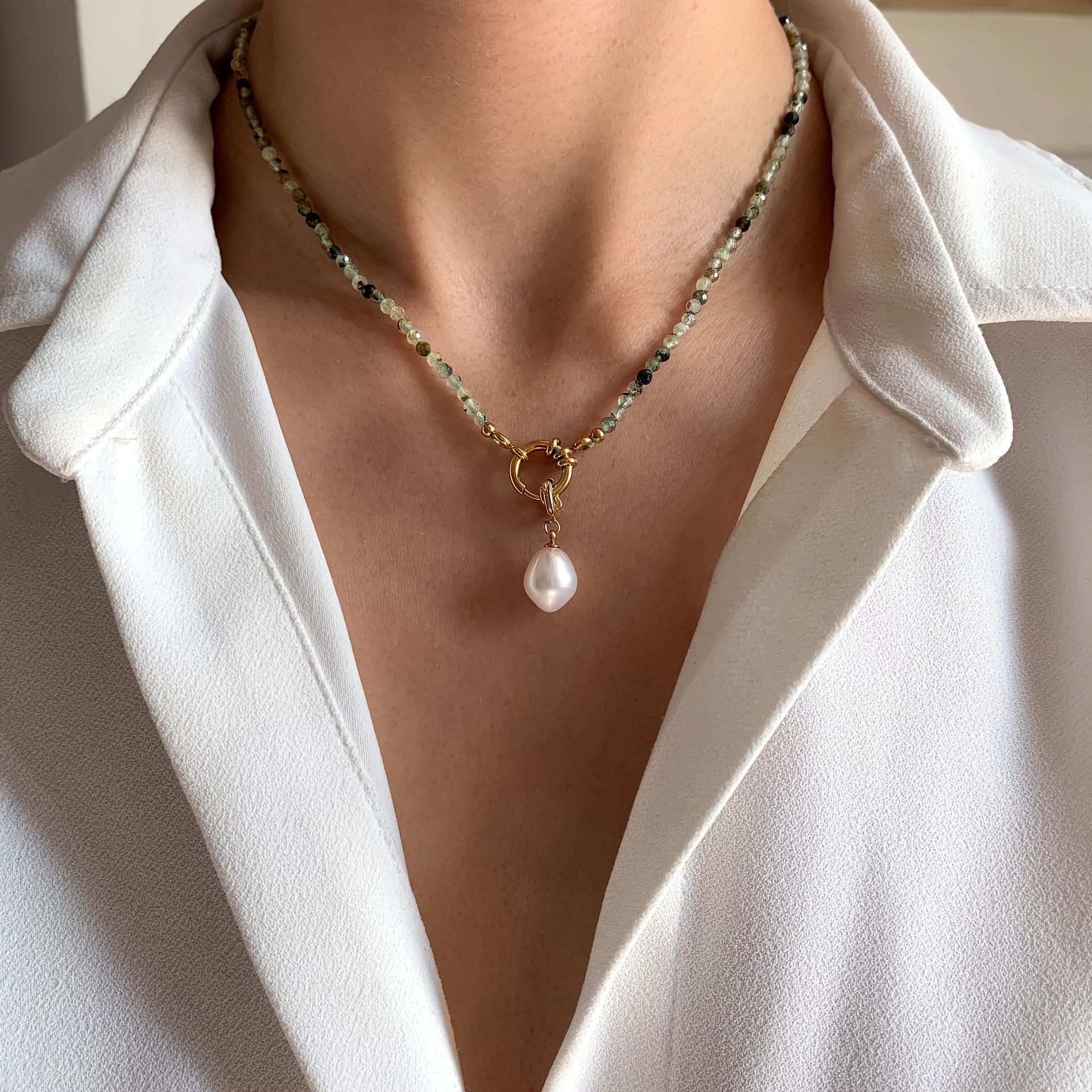 Image of Natural Stone Waterweed Agate Beaded Necklace – | Jewelry For Daily Wear, Vacations & Casual Events | Ideal Gift For , Birthday & Self-care – To Any Outfit