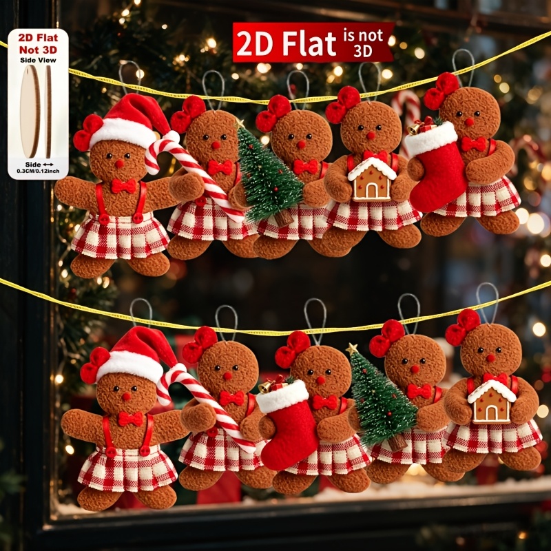 TEMU 2d Flat, 10pcs Cute Gingerbread For Man Figures In Christmas Outfits Designed As Holiday Pendants, Perfect Festive Gift Decorations For Home And