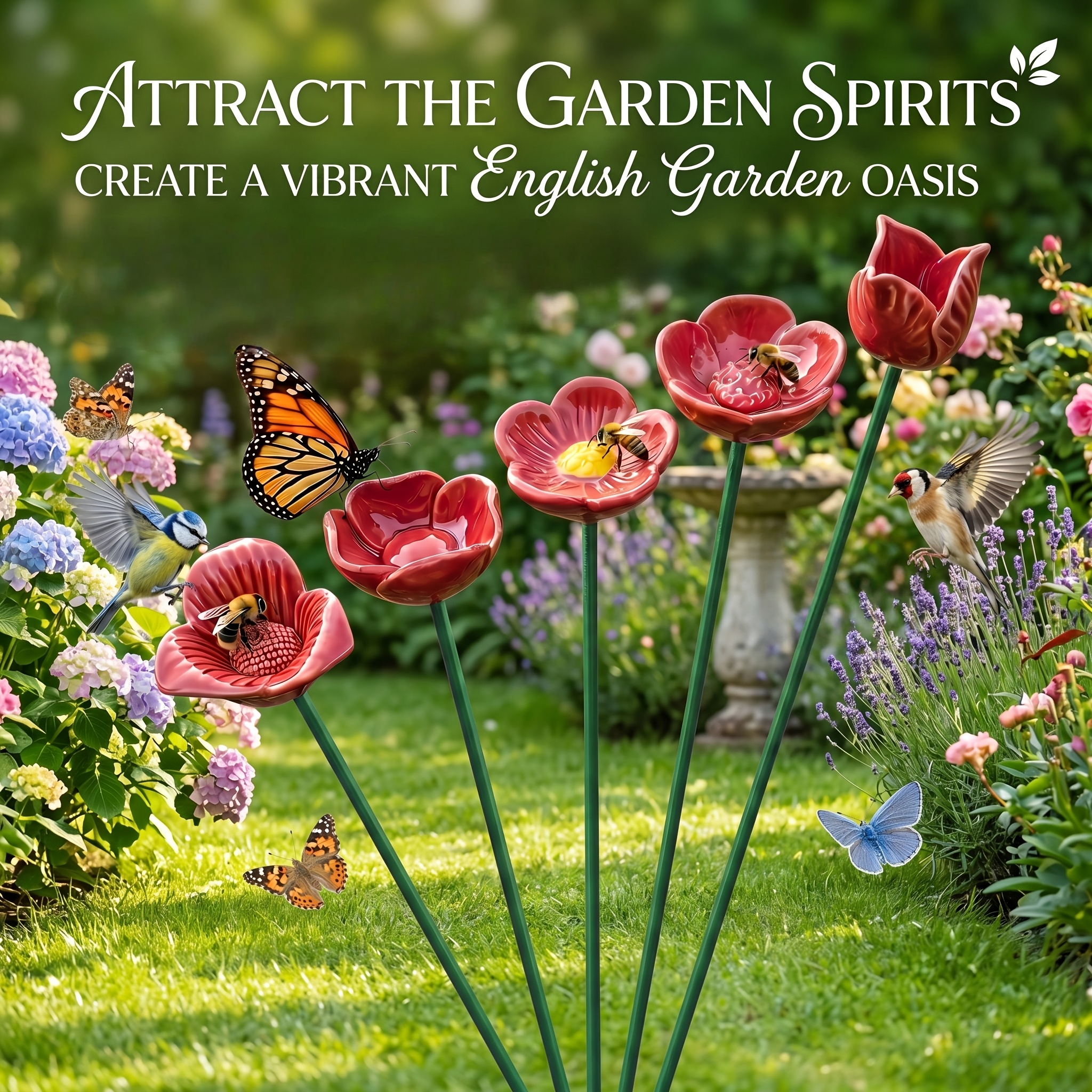5pcs Set Handmade Ceramic Bird Feeders, Flower-shaped, For Garden Decoration