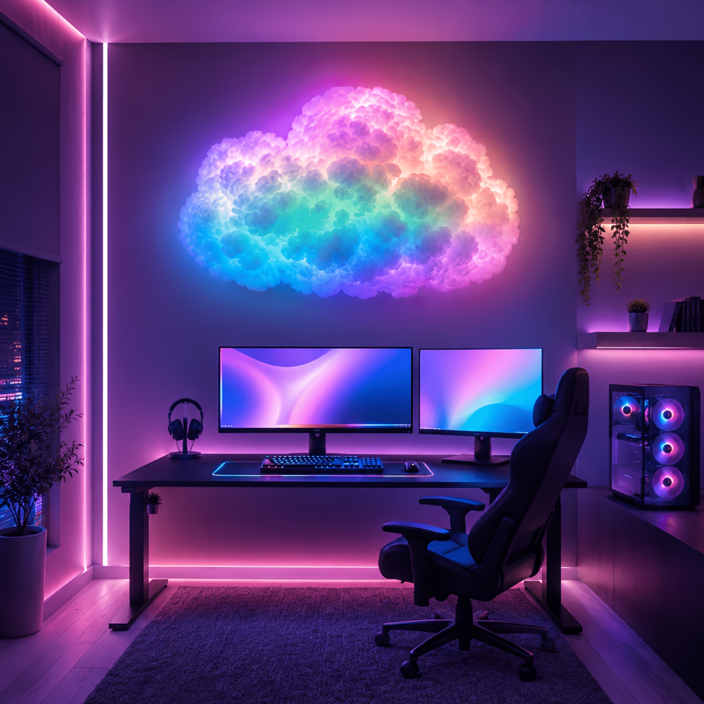 Dynamic Cloud Ambient Light with Color-Changing LED String, Music Sync Effects