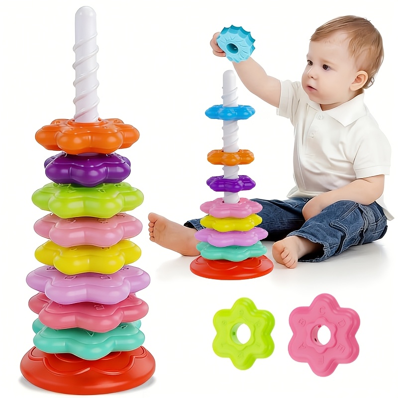 10pcs additions rainbow spinning   rotating stacking and matching game multi color recognition cognitive development   holiday toy gift random color