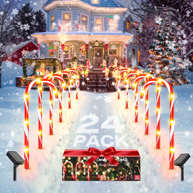 TEMU Decorazioni natalizie solari da esterno 2027, confezione da 12/24 luci a LED a forma di bastoncino di zucchero da percorso con , illuminazione