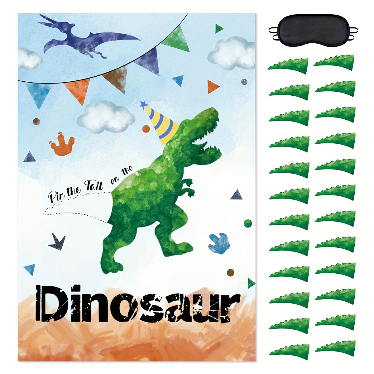 

Dinosaur-themed Party Game Where You Tails, Featuring 24 Watercolor Tails For Decorating Walls And Rooms For A Birthday Celebration.