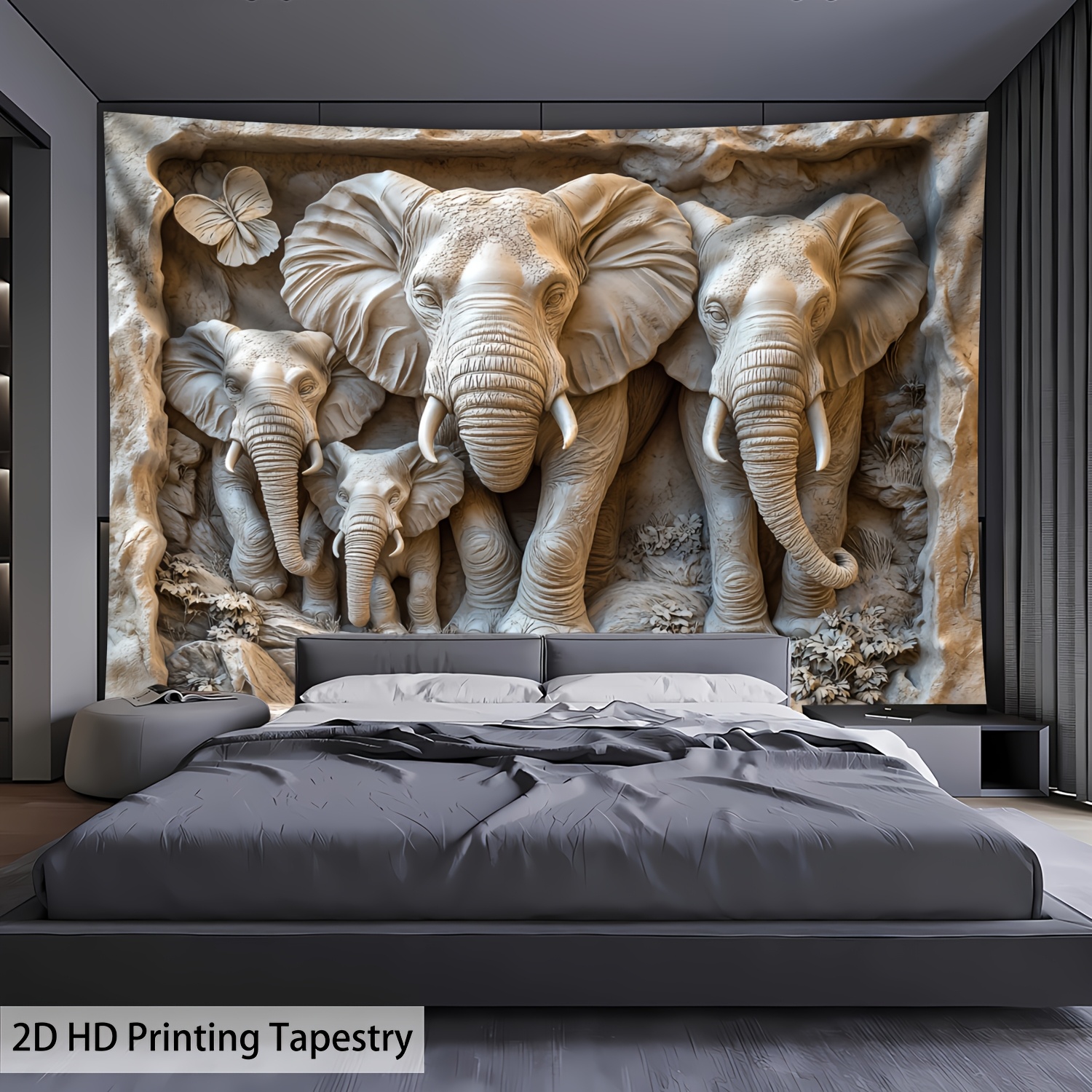 Tenture murale éléphant sculpture pierre impression hd grand_voghion.com