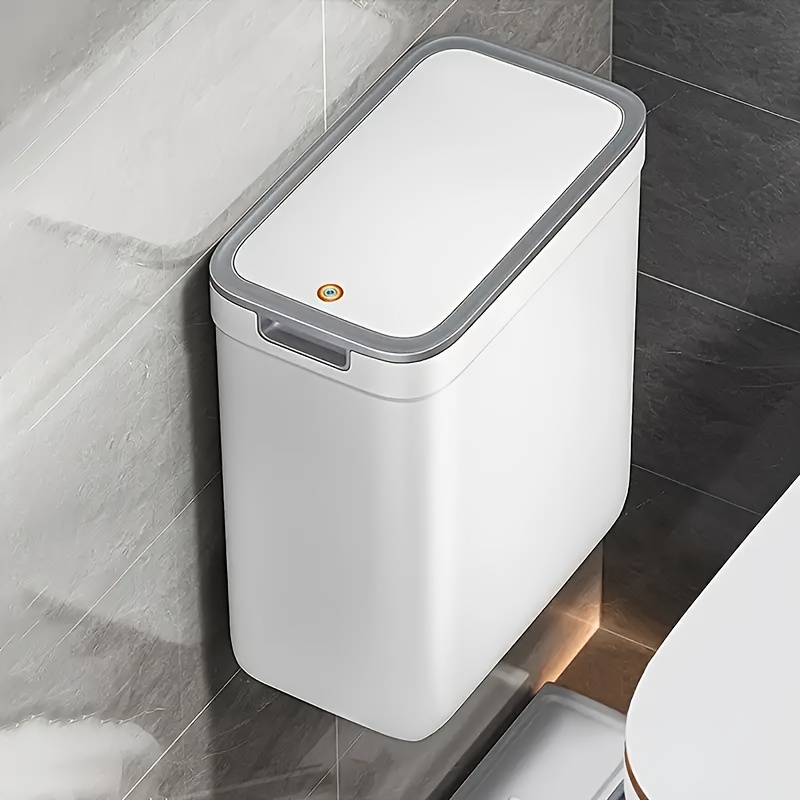 TEMU Wall-hung Bathroom Trash Cans: Odor-proof, And Space-saving - Durable Plastic, Rectangular Design, Silent Closing Lid, Space-saving Solution, Bathroom Trash Can