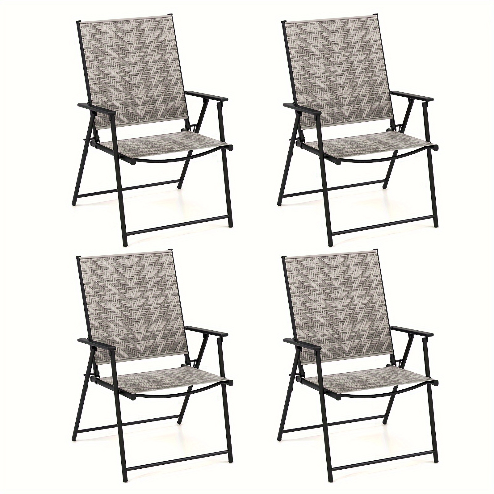 

Costway 4pcs/set, Patio Folding Chairs W/ Armrests And Metal Frame, Suitable For Garden Yard