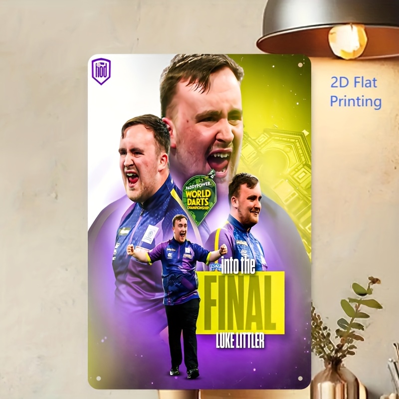 TEMU 2d Flat, 1pc Darts Championship Sign - Vintage Metal Wall Art Sign, 20.32x30.48cm Retro Darts Decor With Winner Photo & - Sturdy Metal Wall Sign