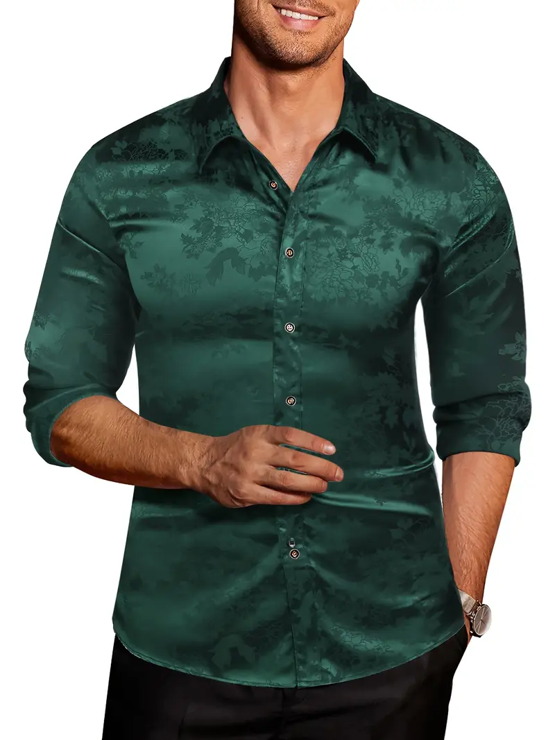 mens silky dress shirt jacquard floral button wedding prom - Temu mens silky dress shirt jacquard floral button wedding prom - Temu