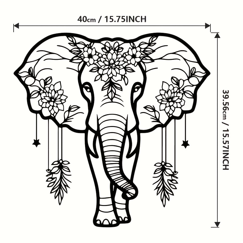 E-shop Bohemian Eisen-Elefant Wandkunst mit Blumenmuster - Eleganter Metall-Wandbehang für das Wohnzimmer, Perfektes Kreatives Geschenk für die