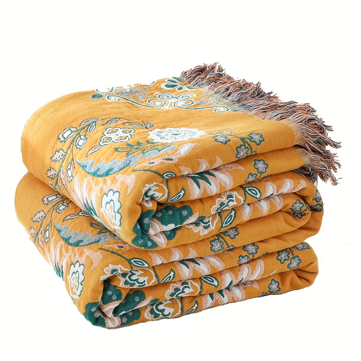 Image of Flower Language Sofa Throw, Pure Cotton Printed Blanket, Floral Pattern, Sofa Blanket, Air Conditioner Blanket, Nap Blanket