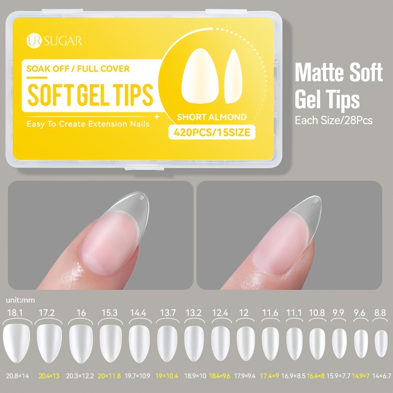 E-shop 420 Stück Verbesserte Matte Gel Nagelspitzen - Keine Schleifen oder Basislack erforderlich, Vorgeformte Full Cover Press-On Nägel - Geeignet für