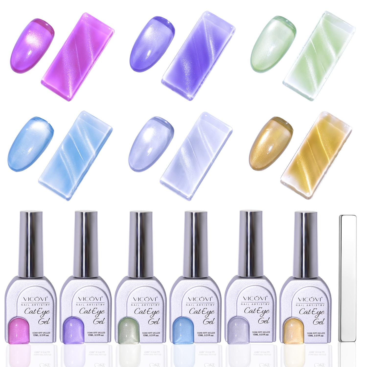 TEMU 6 Colors 15ml Cat Eye Magnetic Nail Polish Set | Shimmery Finish, Multicolor Gel, Includes Magnets And Nail Art Kits