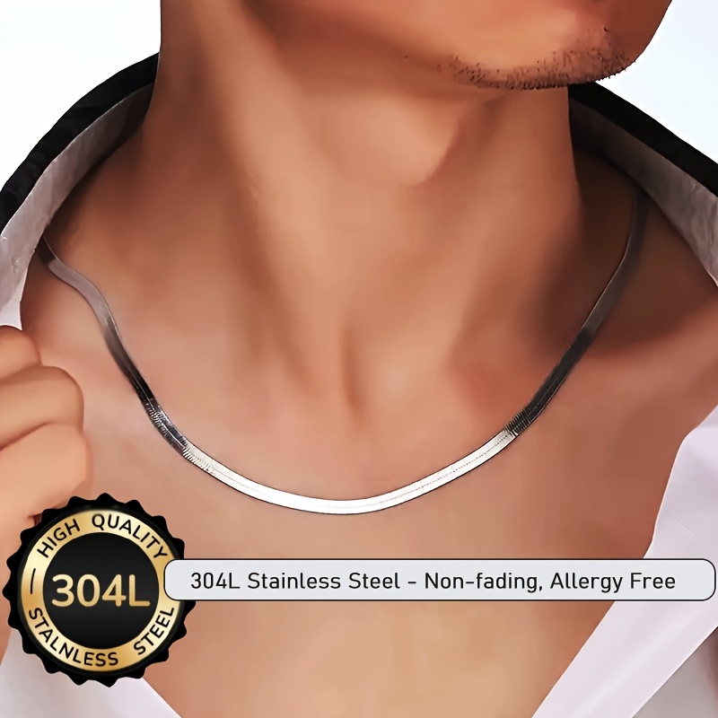 TEMU 1pc Collar de Hueso de Serpiente de 3Mm Estilo Y2K de Moda, Cadena No Desvanecida, Collar de Acero Inoxidable 304L 304L 304L - Joyería de para