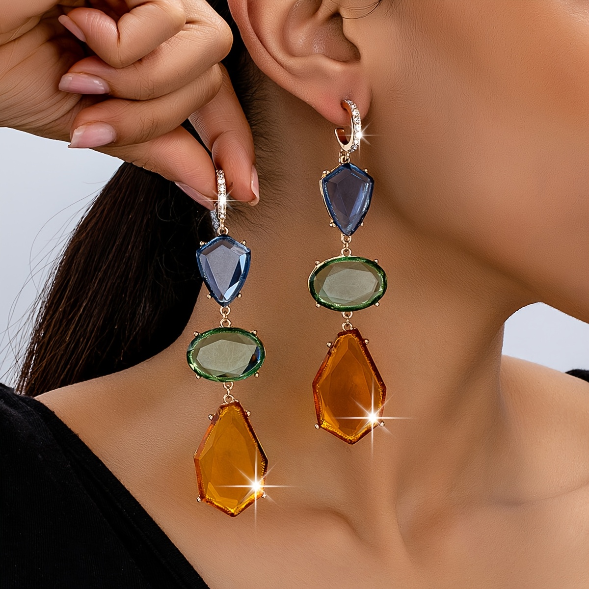 TEMU Luxurious Resin Dangle Earrings For Women - Vibrant Gemstone Colors, Fashionable And Versatile, Perfect For Daily Wear Or Parties, Daily Wear Earrings | Teardrop Dangle Earrings | Iron Ear Hooks