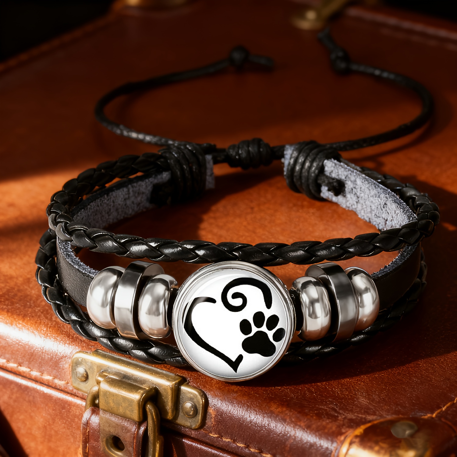 TEMU 1pc Men's Bracelet, Featuring Design With A Colored Glass Pattern Base. The Simple And Stylish Design Includes Unique Creative Patterns Of Black
