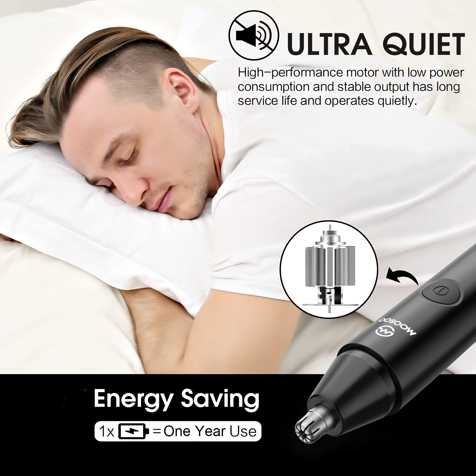 MOOSOO Draadloze Haartrimmer - Dubbele Blade, USB-Oplaadbaar voor Mannen & Vrouwen | Precisie Neus, Oor, Wenkbrauw- & Gezichtsverzorging | Compact, Lichtgewicht Ontwerp | Eenvoudig Onderhoud (Zwart)