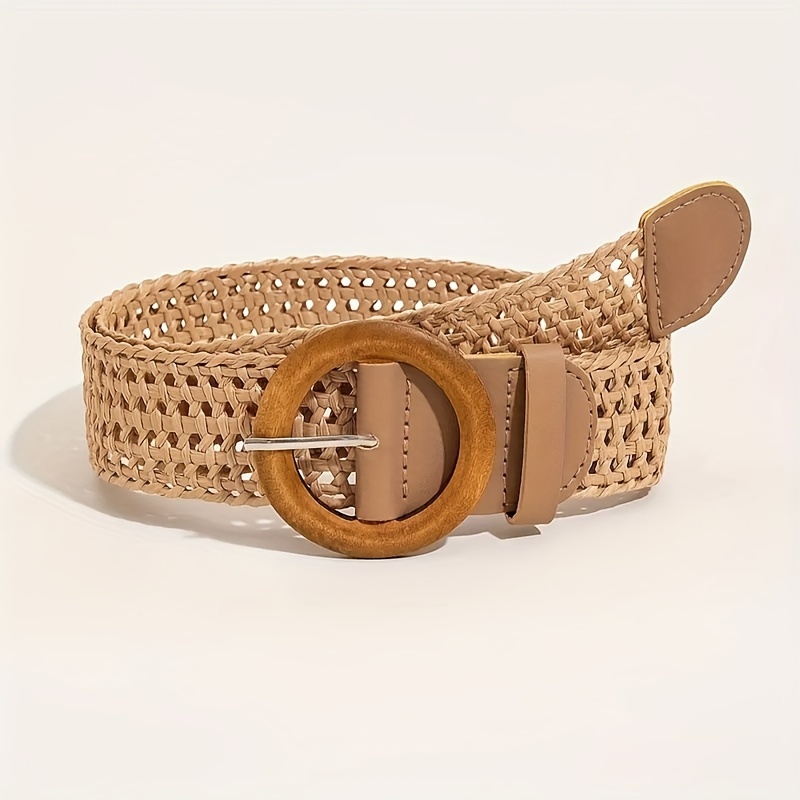 womens bohemian wide belt khaki grass texture retro round Temu