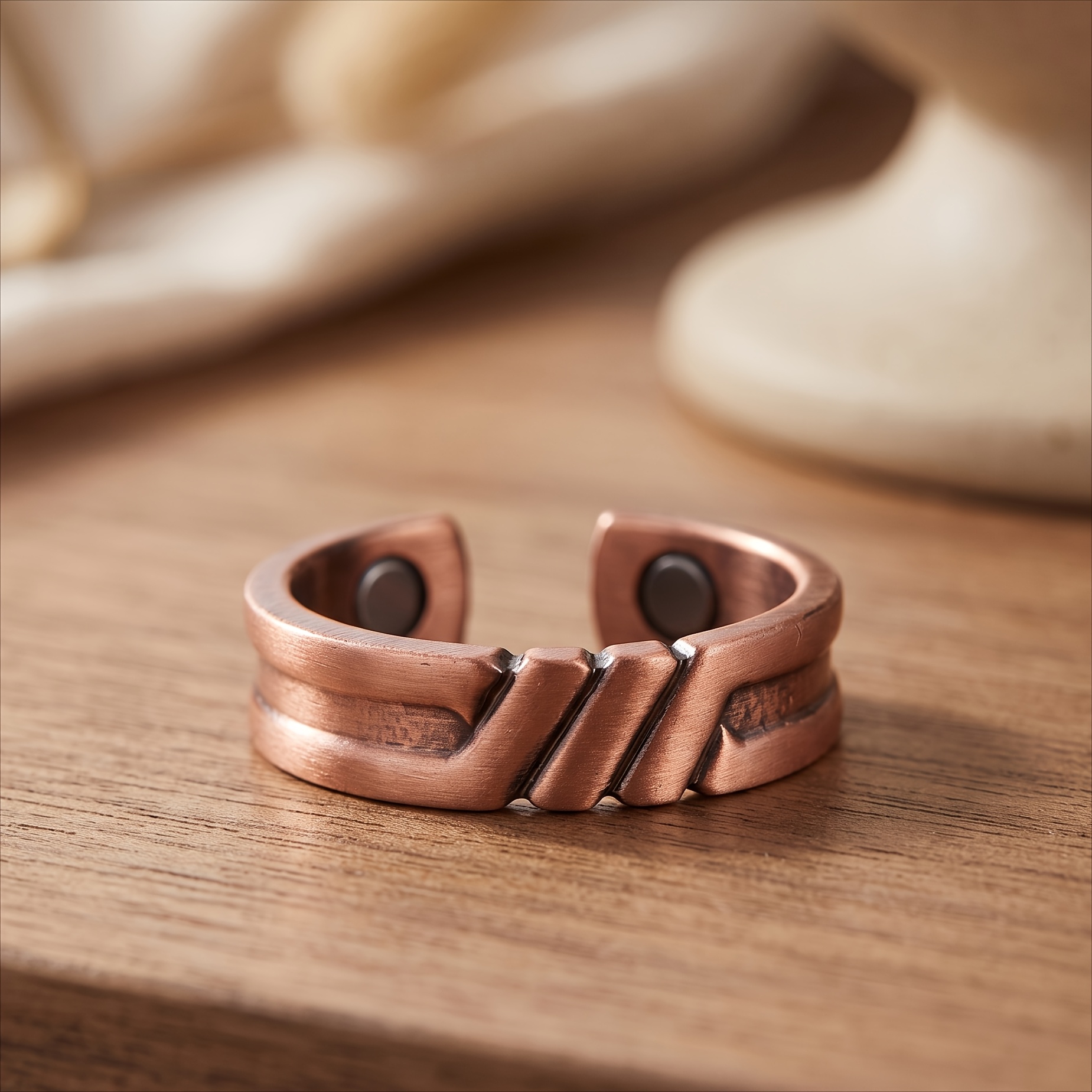 Copper Open Ring with Vintage Geometric Design