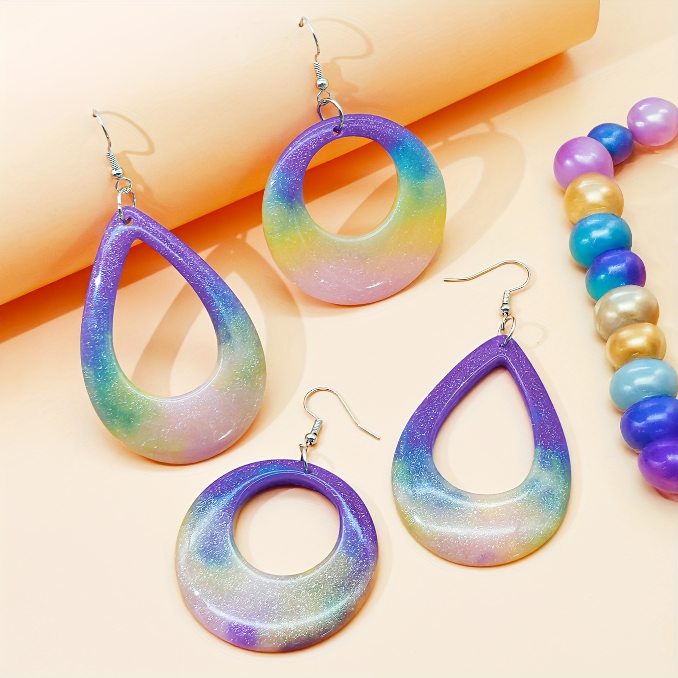 Gradient Pink Resin Earrings Set - Stylish Spring Party Accessory