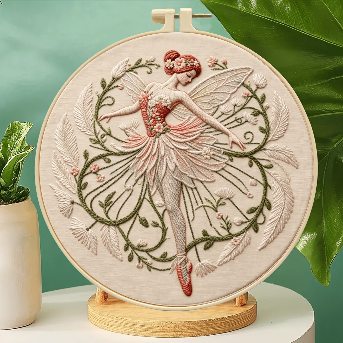 TEMU 1 Set Embroidery Kit Ballet Dance Handmade Material Pack Beginner Full Tool Set Portrait Home Decoration Stress Relief Handmade Hanging Painting