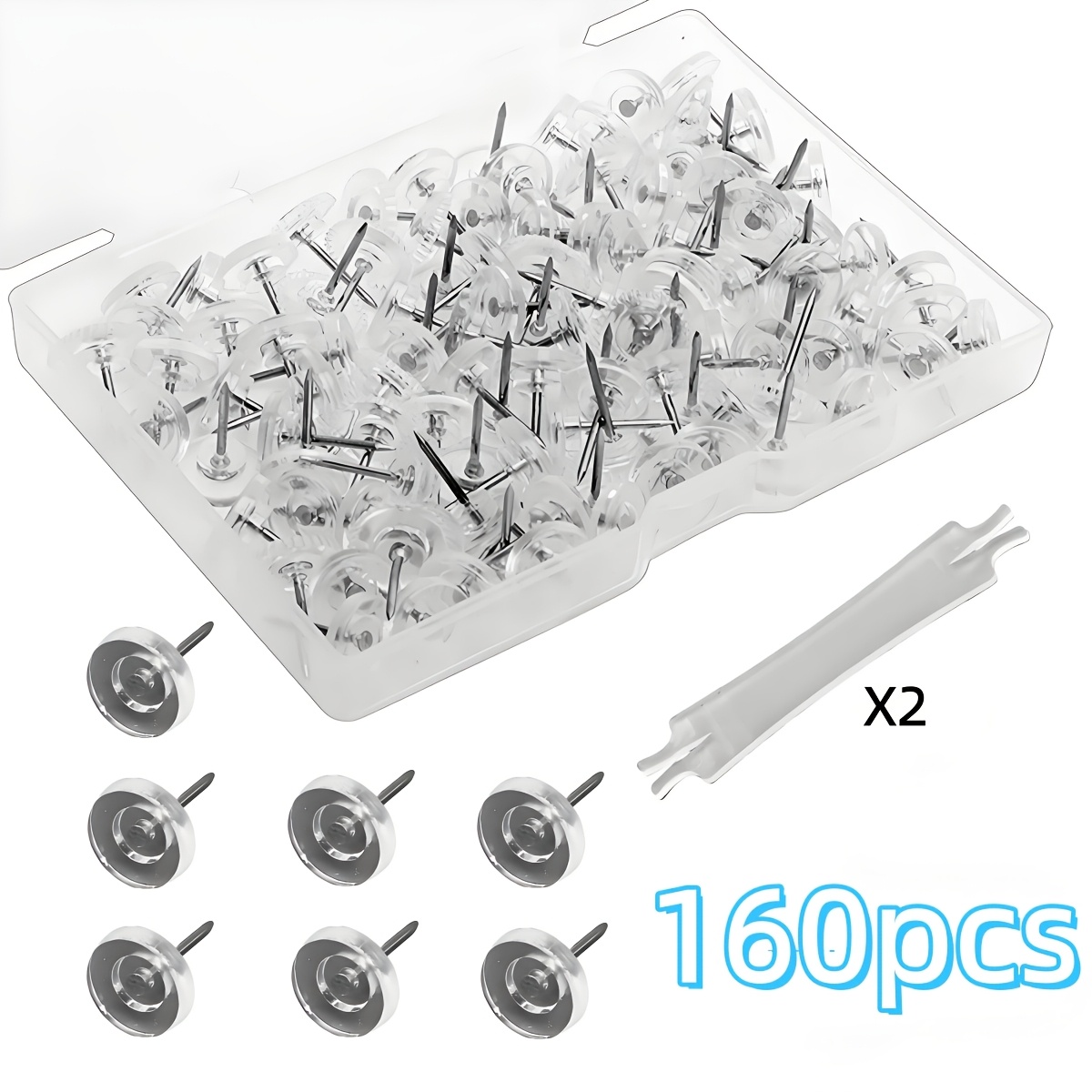 TEMU 70/160pcs Punaises Transparentes à Tête Plate, Chevilles Rondes pour Chaussures, Clous Muraux de Montage pour Cadres Photo, Punaises pour en
