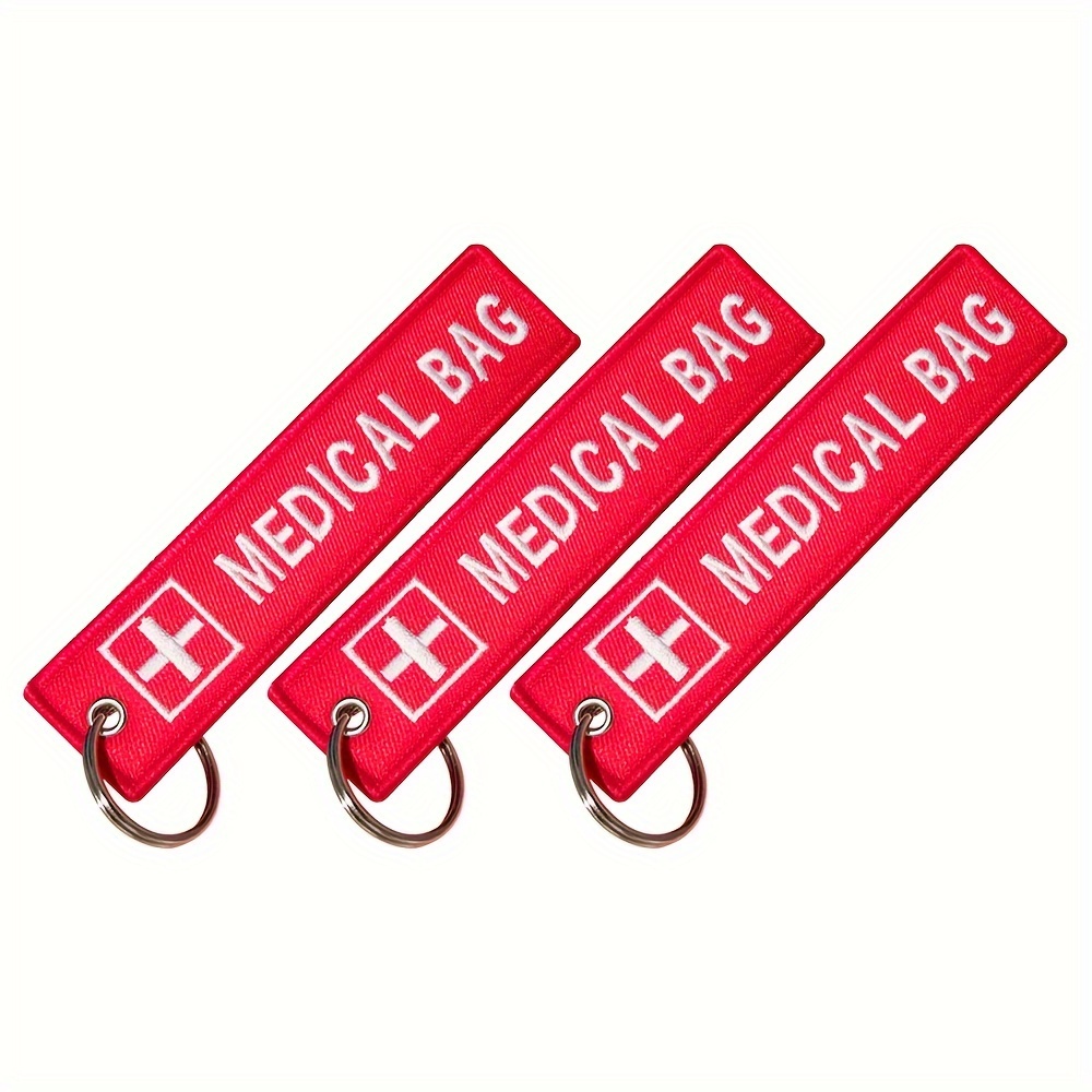 

2pcs/3pcs Logo Medical Bag Both Sides Embroidery Red Tag Keychain Motorcycle Key Accessories