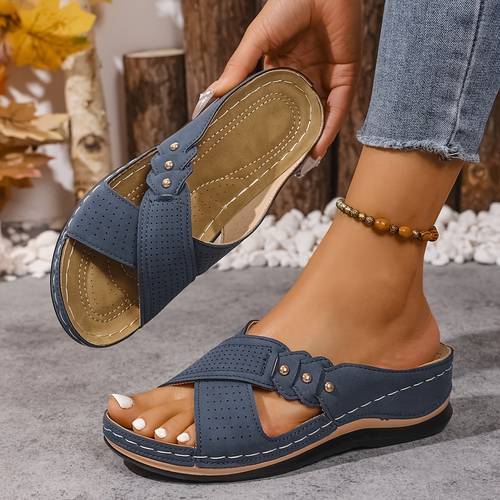 summer new printed heel womens slippers wedge shoes slip slippers beach sandals casual sandals women shoes