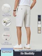 mens solid color golf shorts with elastic waistband hidden pocket embroidered design summer casual wear for outdoor activities