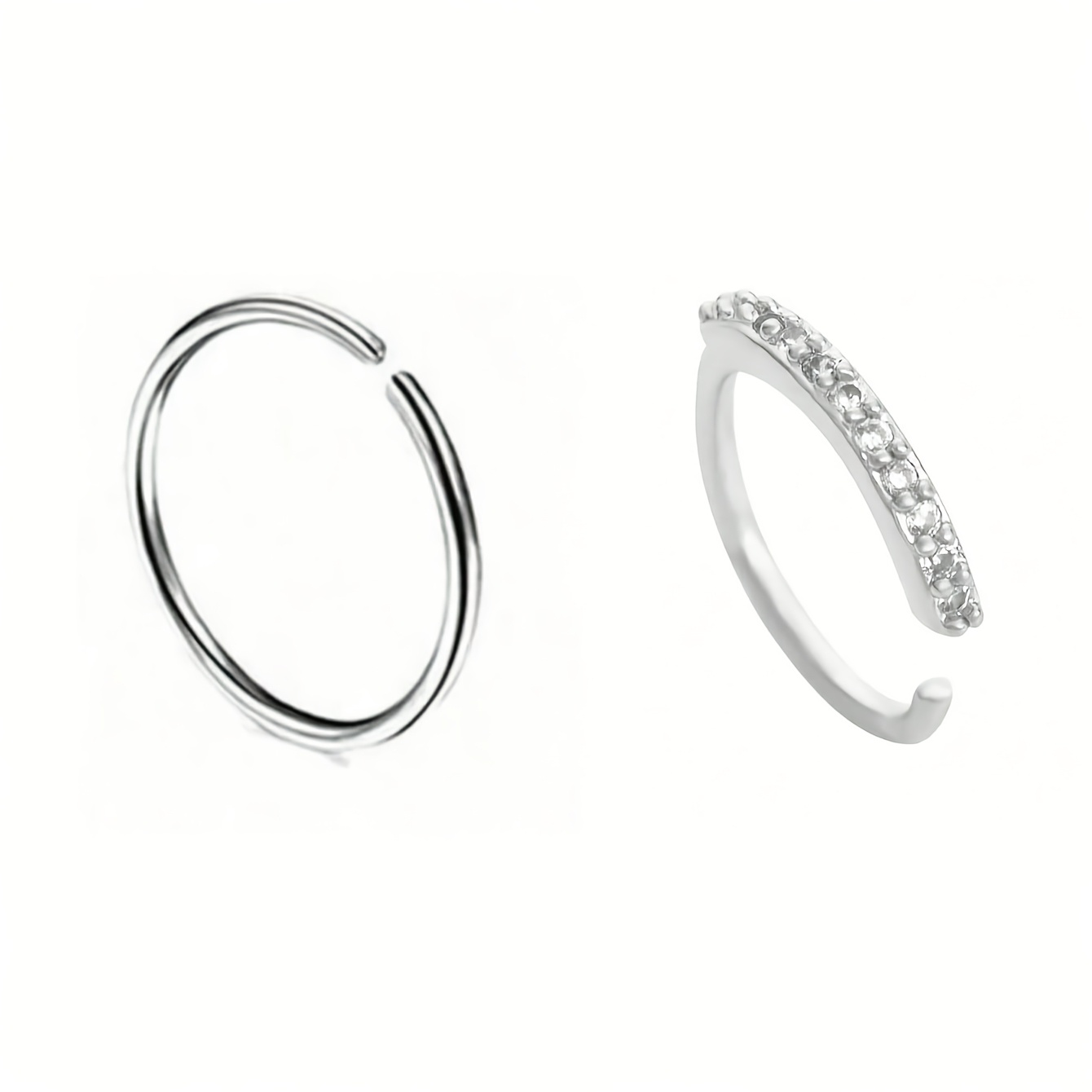 TEMU 2pcs Women's Fashion Nose Ring, Golden And Silvery Synthetic Zirconia Inlaid Fake Nose Ring, Non-piercing Design Fake Nose Ring, Punk Hip-hop