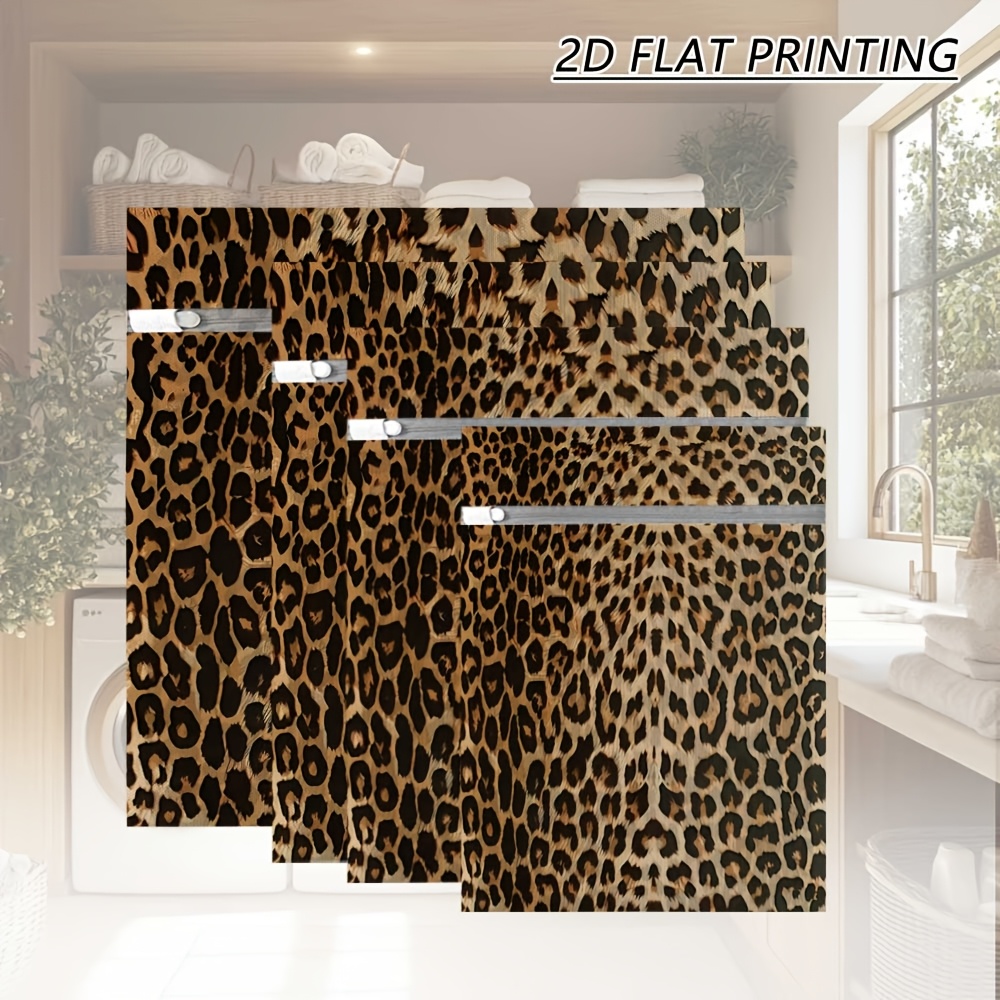 TEMU 4pcs Dual Use Laundry Mesh Bags Leopard Print Print Rust-resistant Zipper Smooth Mesh Garment Protector For Home Storage, Laundry Bags