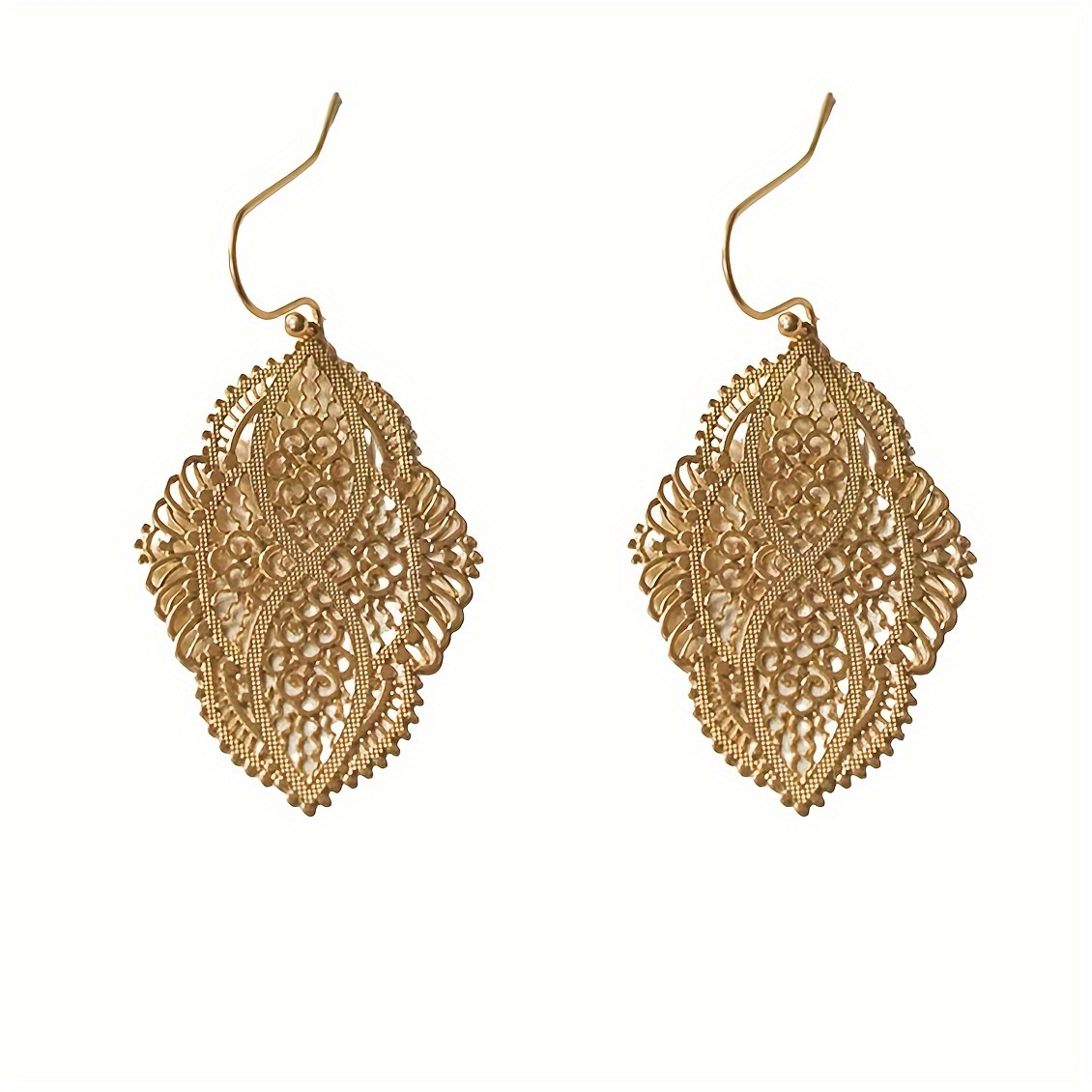 TEMU A Pair Of Women's Fashion Dangle Earrings With Hollow Leaf Design, Bohemian Style Jewelry For Vacation And Casual Attire