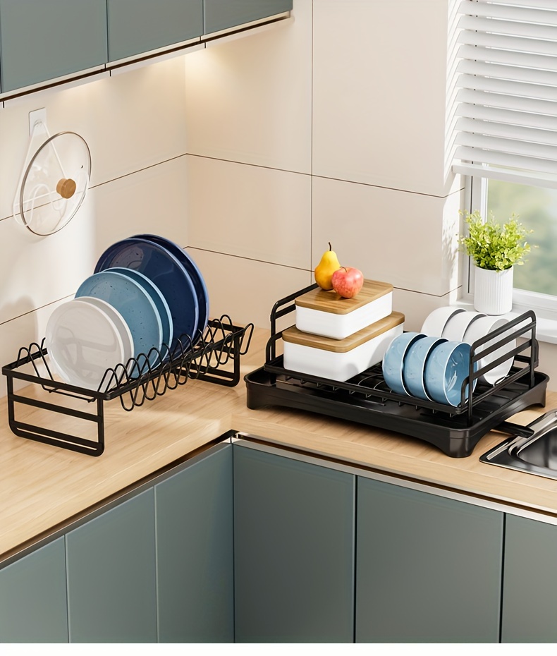 2 tier   rack organizer space saving multi compartment design with   system cutlery and cup holders black   small kitchens and apartments utility shelves Product details 3