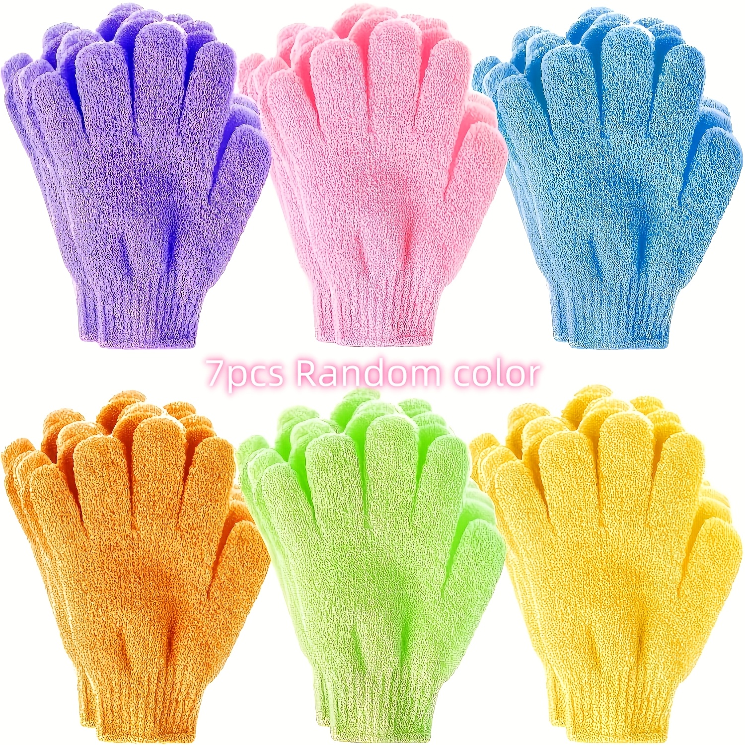 Image of 7pcs Random Color Exfoliating Bath Gloves, Double-sided Exfoliating Glove Towels, Suitable For Spa, Massage Body Scrub, Bath Care Accessories