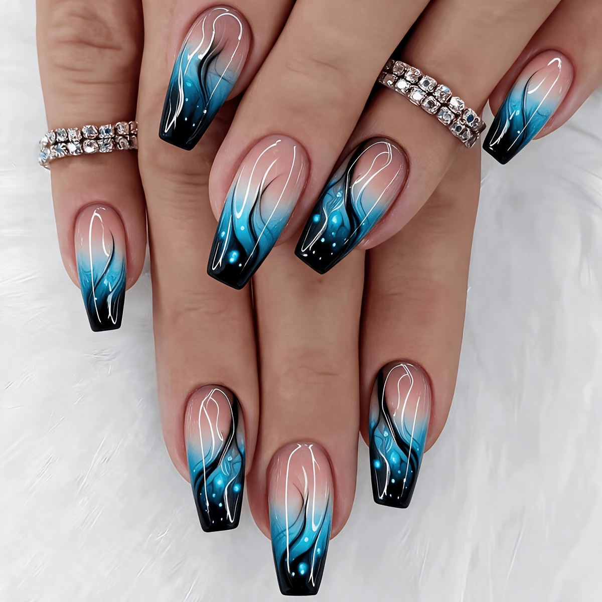 TEMU Art With Flame Pattern, Medium-length Ballet Nails, Simple And Stylish Autumn/winter Detachable Fake Nail Stickers, 24pcs Set