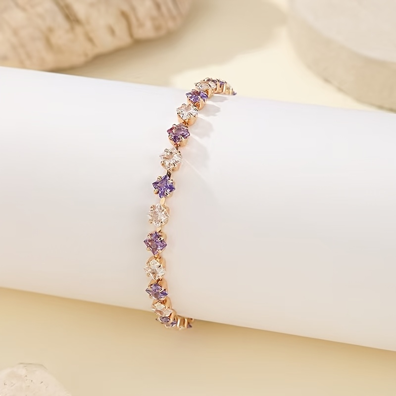TEMU Bracelet Rétro Multicolore Carré en Synthétique - Bracelet Tennis Sophistiqué Plaqué Or - Cadeau Idéal pour Meilleurs Amis d'Occasions Spéciales
