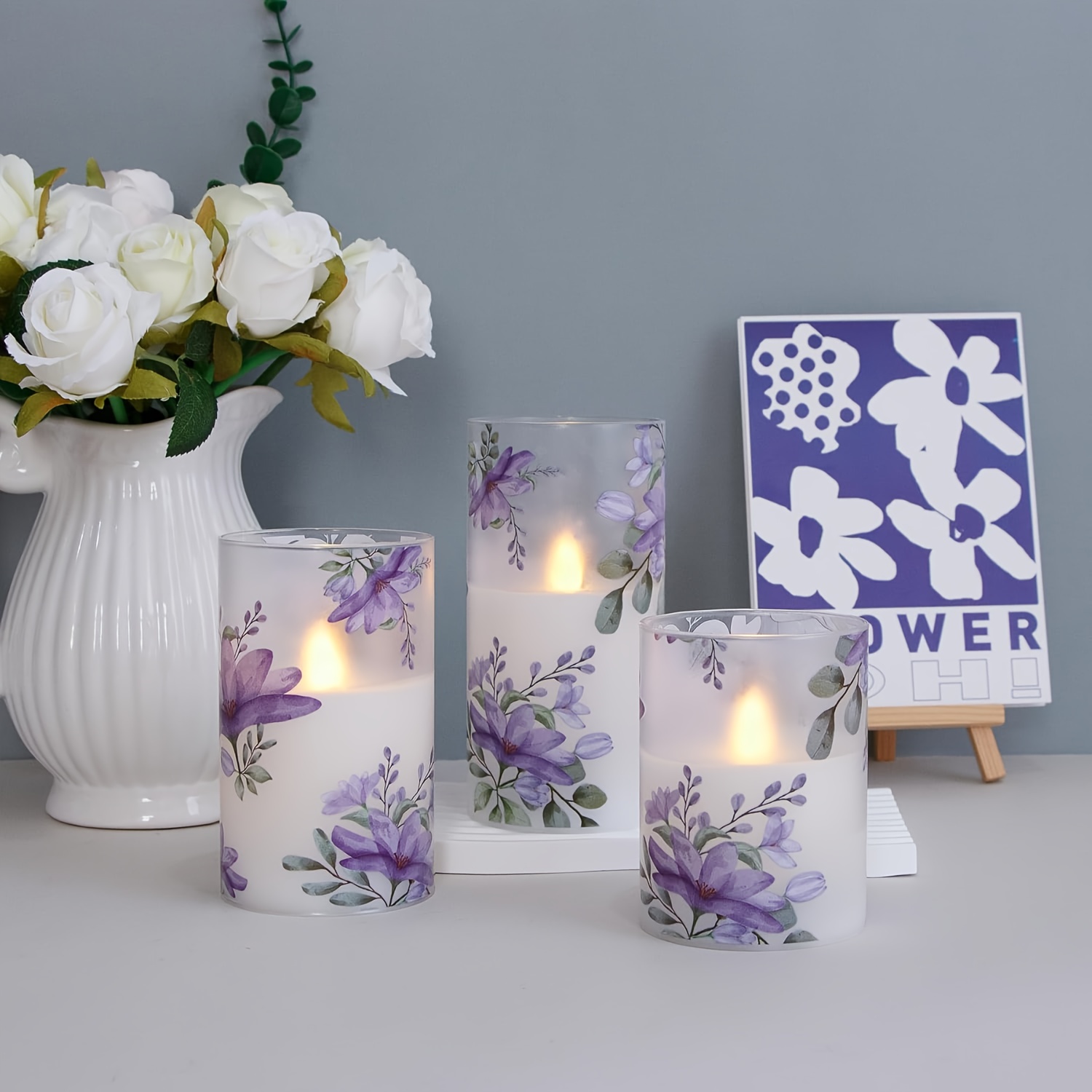 3-pack Rookloze Elektronische LED Bloemkaarsen met Afstandsbediening en Timer voor 2/4/6/8 Uur, Flikkerend Vlammeffect