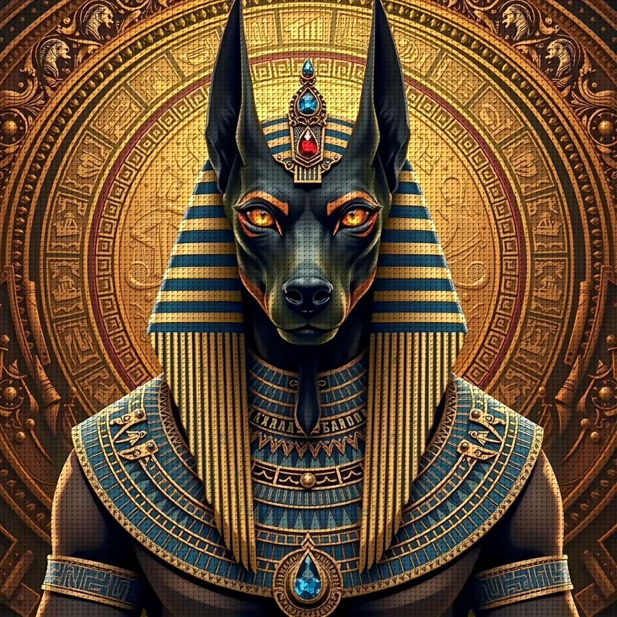 TEMU Zuoanlf 1 Set [30 * 30cm/11.8 * 11.8in] [40 * 40cm/15.7 * 15.7in] Frameless 11ct/14ct Printed Fabric Cross Stitch Diy Kit, Anubis Pattern,