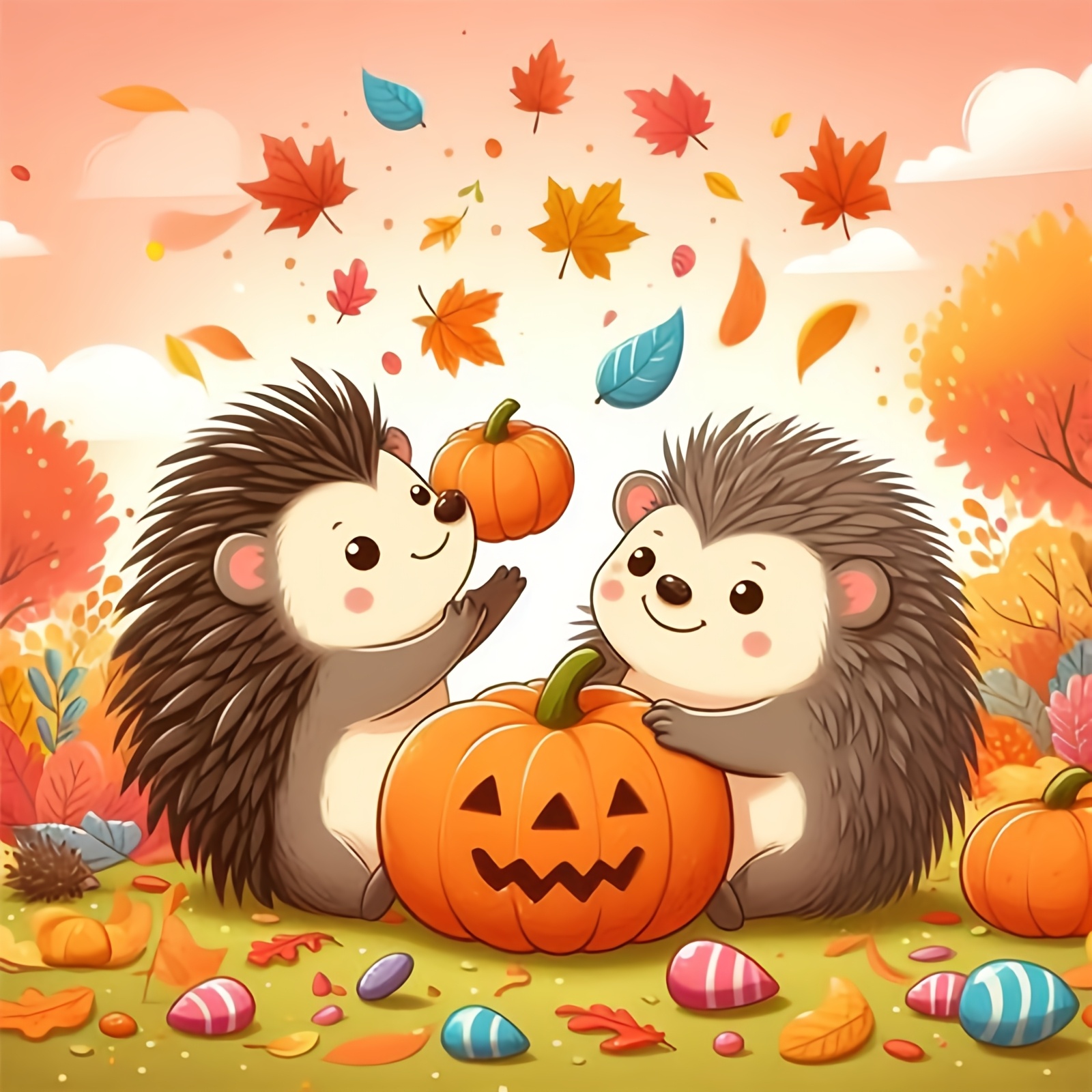 DIY Cross-Stitch Printed Kit, Unframed, Autumn Leaves Hedgehog