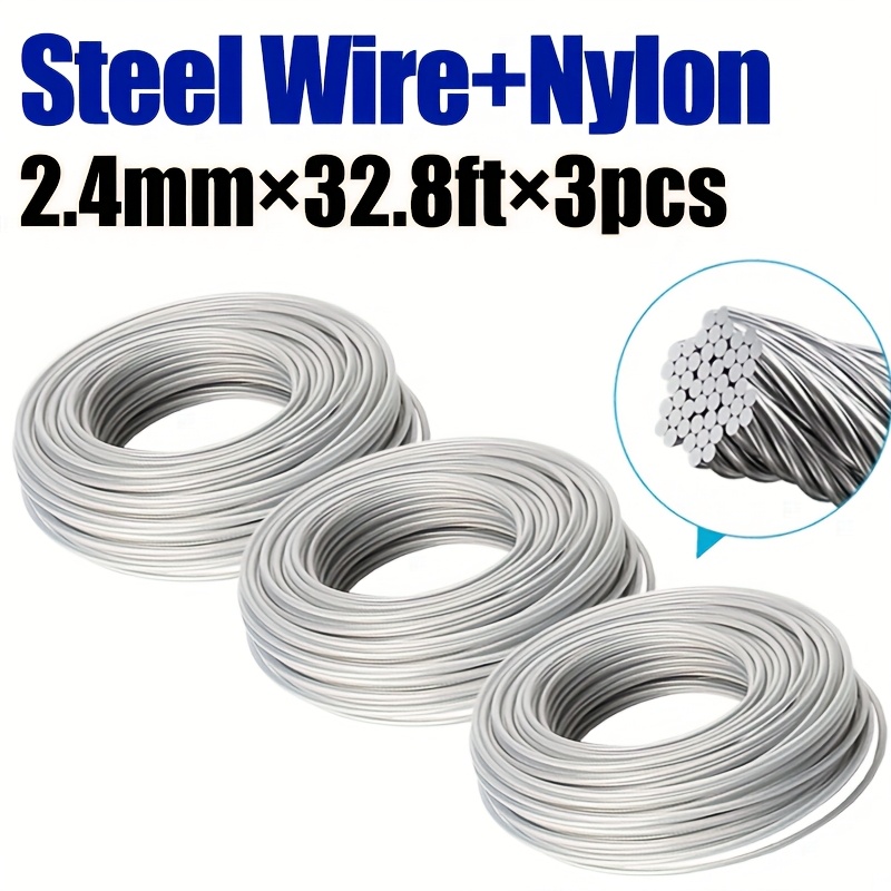 Image of 3pcs, High Wire Grass Trimmer Line, Diameter 2.4/2.7/3.0/3.5mm, Length 32.8 Feet, Mower Rope Mower Head Electric Trimmer Blade Cutter Parts Gasoline Lawn Mower Accessories Gardening Tools
