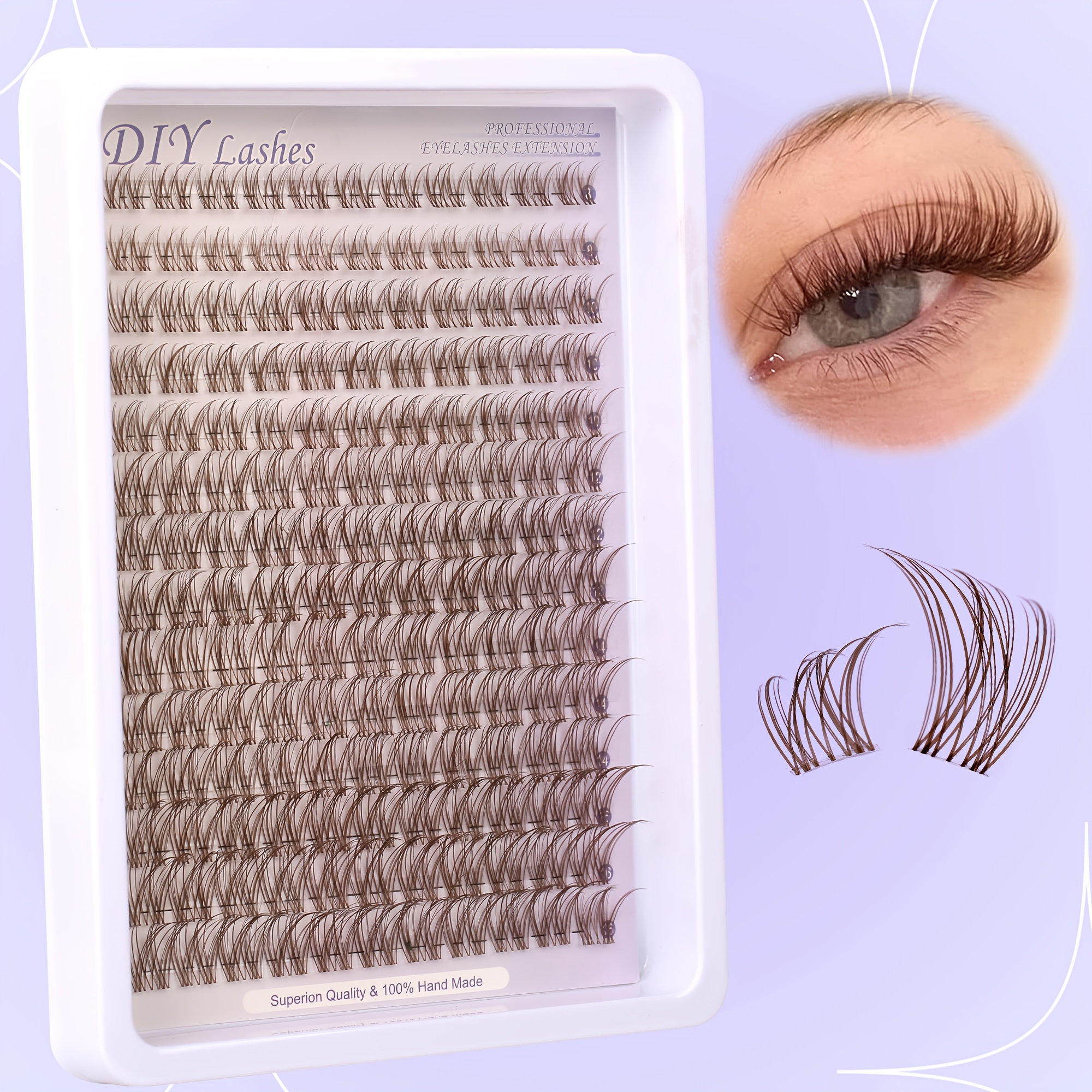 Brown Natural Fluffy Lash Clusters Wispy Lash 8-16mm Natural Look Soft Thin Band Cluster Lashes Reusable Beginner Friendly