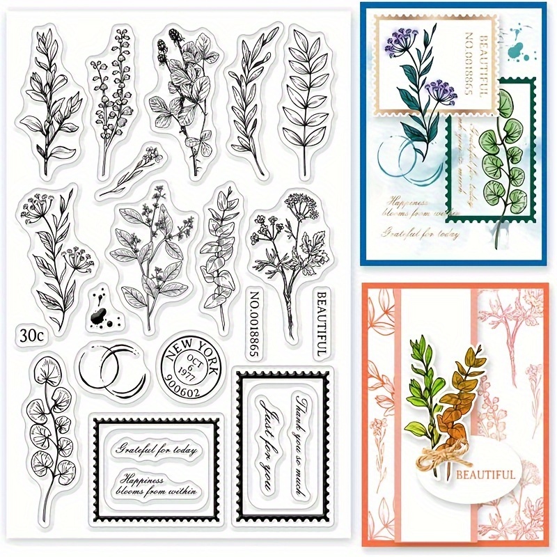 

1pc Leaf Plant Design Transparent Stamp For Scrapbooking, Card Making & Crafts - Rectangular Clear Stamp